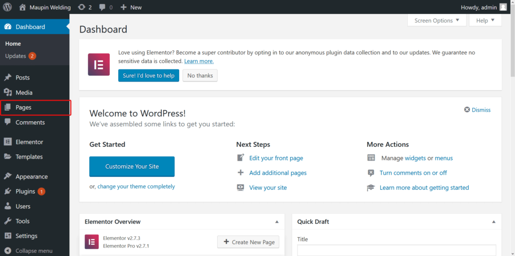 Large Screenshot of the WordPress Dashboard.